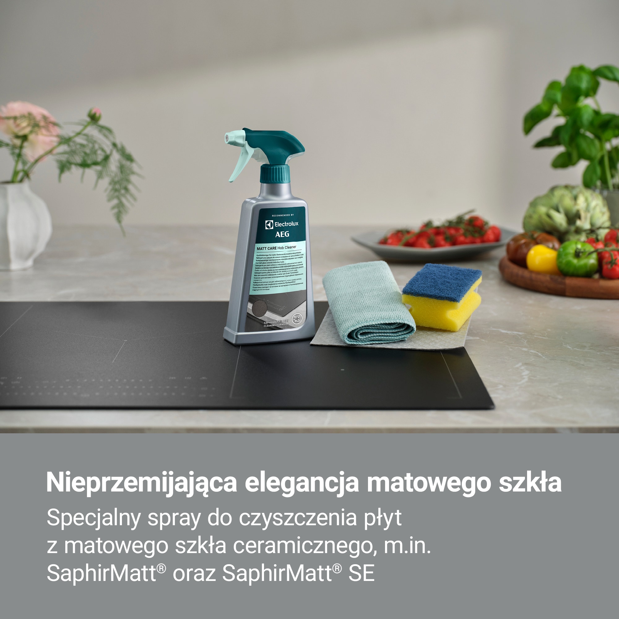 Nieprzemijająca elegancja matowego szkła Specjalny preparat do czyszczenia płyt z matowego szkła ceramicznego, m.in. SaphirMatt® oraz SaphirMatt® SE