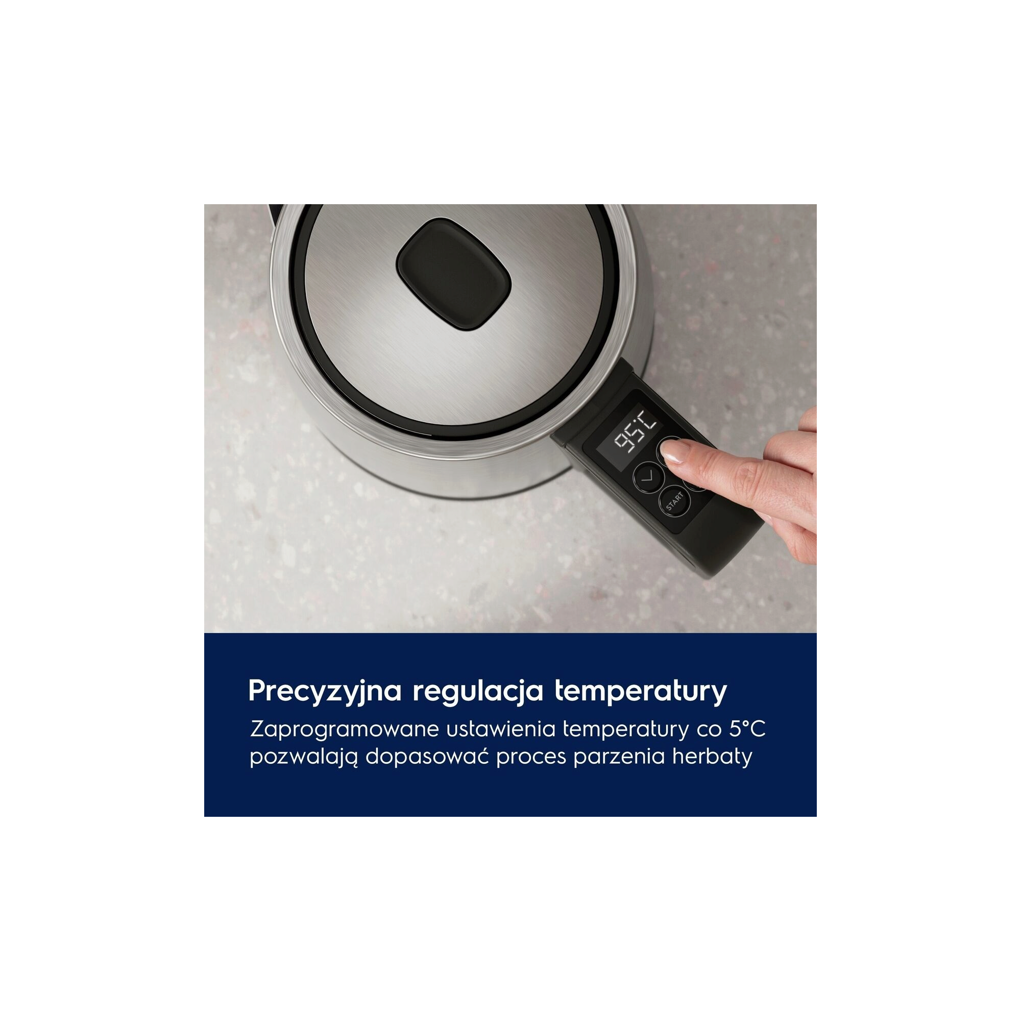 A photo of a steel kettle Create 5 describing how Temperature Regualtions work