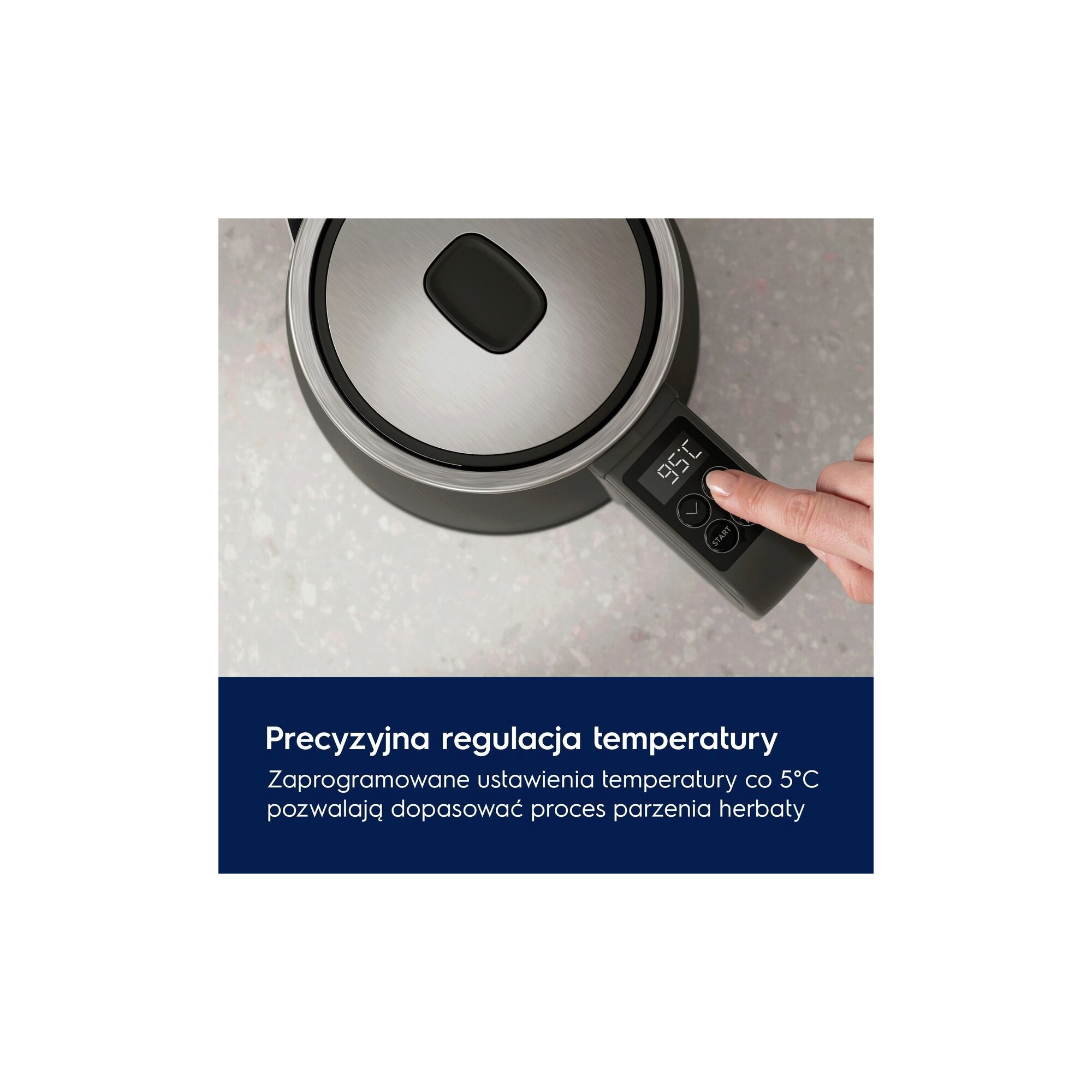 A photo of a black kettle Create 5 describing how Temperature Regualtions work