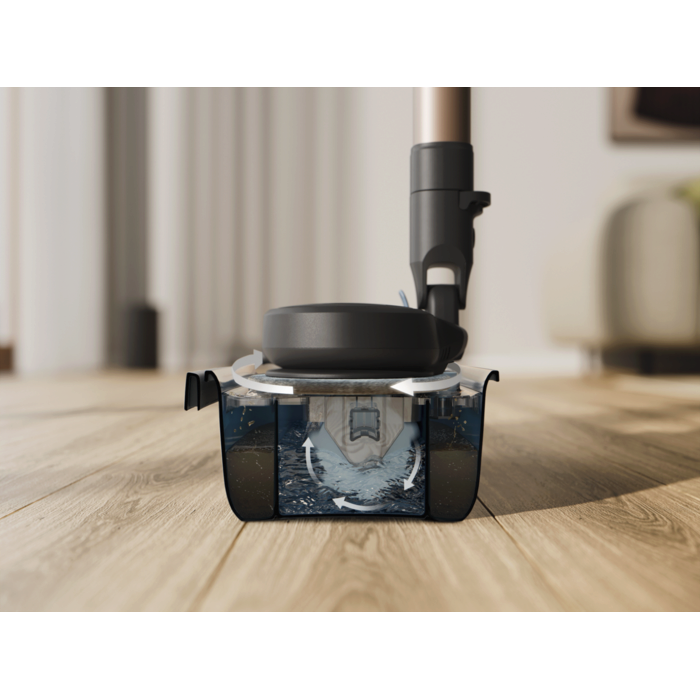 Press and release function rinses the mop pads with clean water, removing dirt in just 5 seconds*