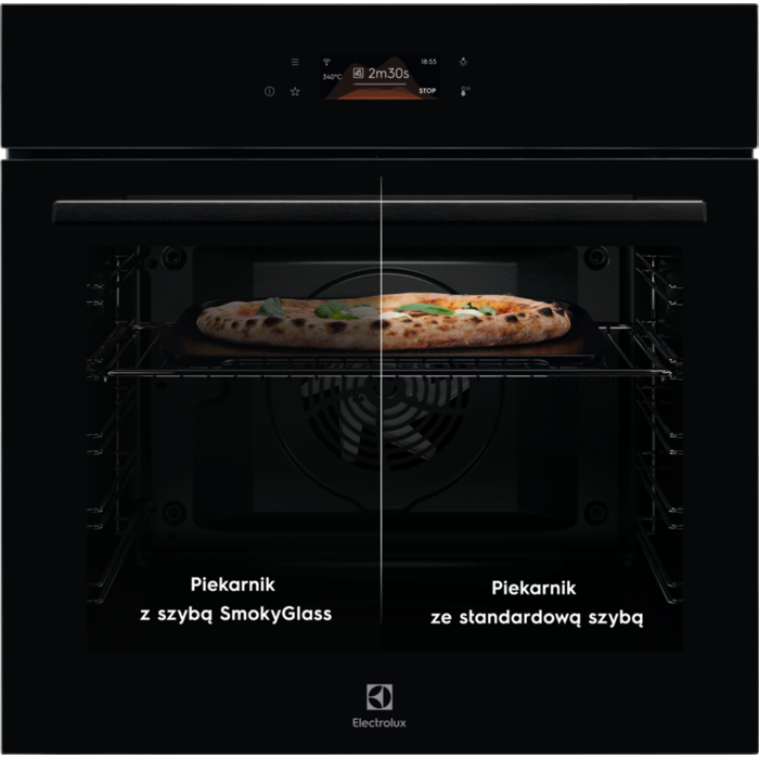 Comparison of a standard glass with a SmokeyGlass for PizzaExpert ovens