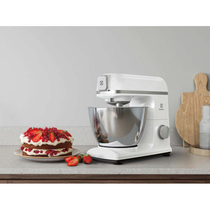 White kitchen machine E5KM1-4SWB on the kitchen table