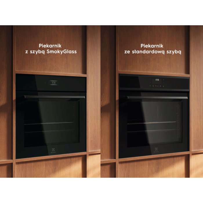 Comparison of a standard glass with a SmokeyGlass for PizzaExpert ovens in the kitchen