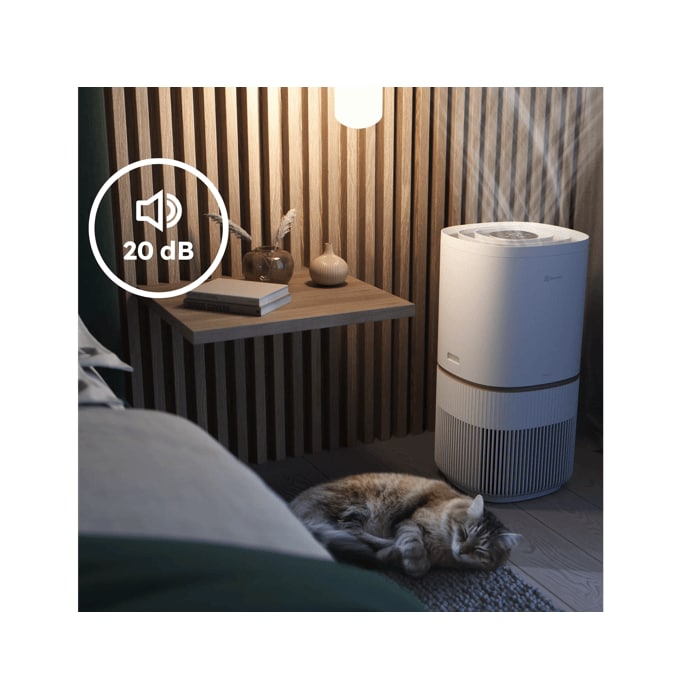Air purifier providing cleaner air day and night with quiet Sleep Mode down to 20 dB.