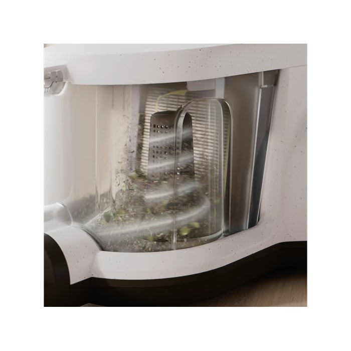 Vacuum cleaner with cyclone separator for efficient cleaning with less frequent bin emptying.*Based on internal test according to IEC 62885-2 edition 2.0.5.1.5, 10 & 5.12