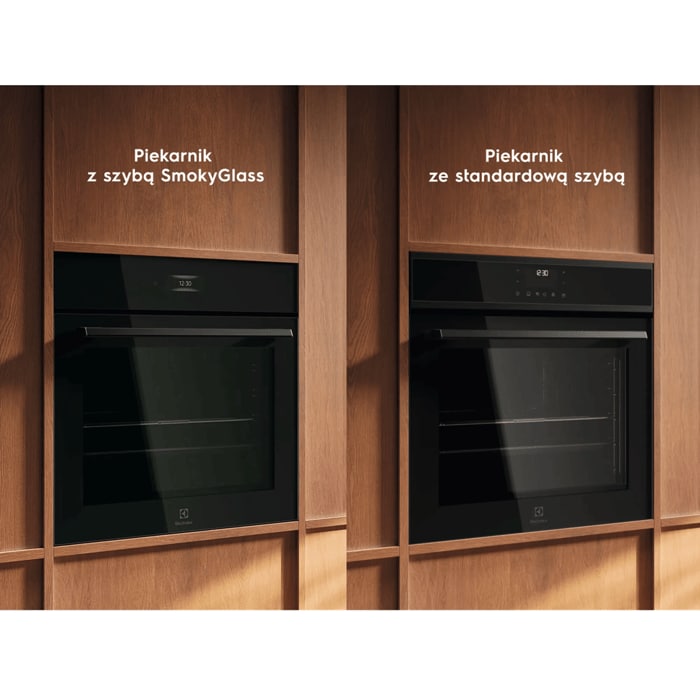 Comparison of a standard glass with a SmokeyGlass for PizzaExpert ovens in the kitchen