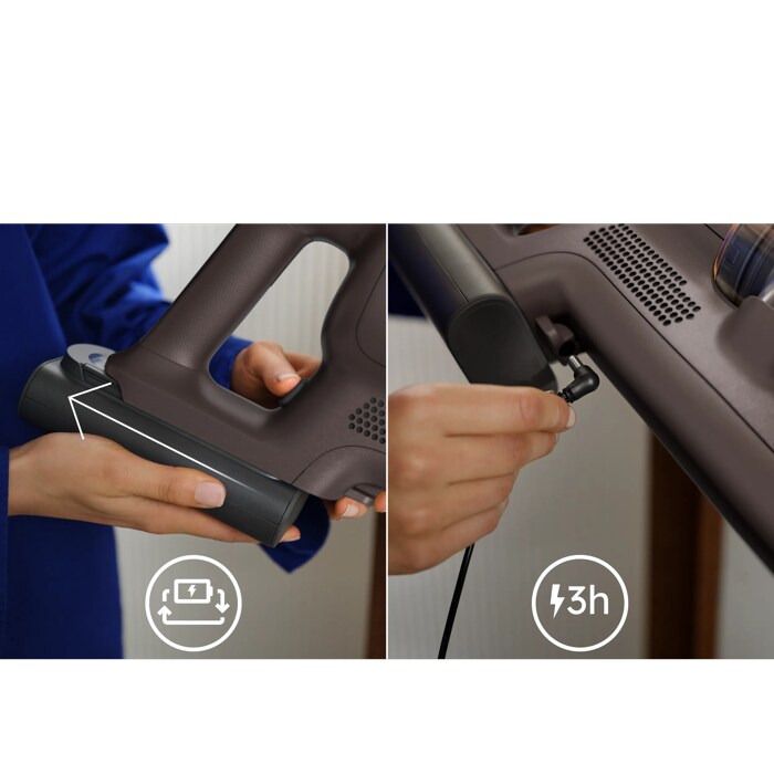 Plug in auto‑stop charging plus a removable battery for flexibility