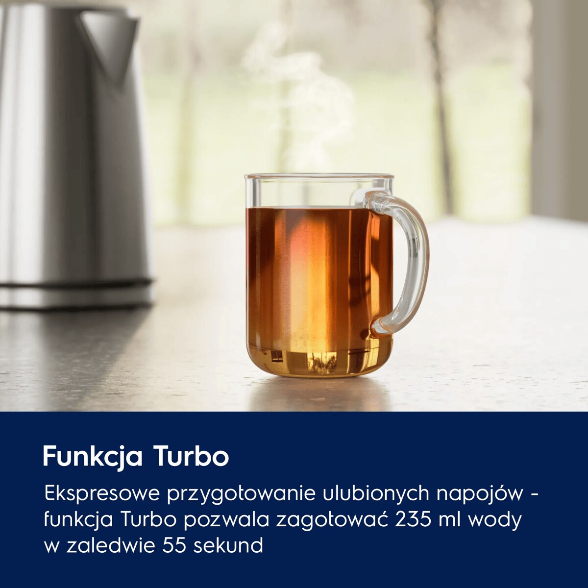 A photo of a steel kettle Create 5 describing how Turbo function works