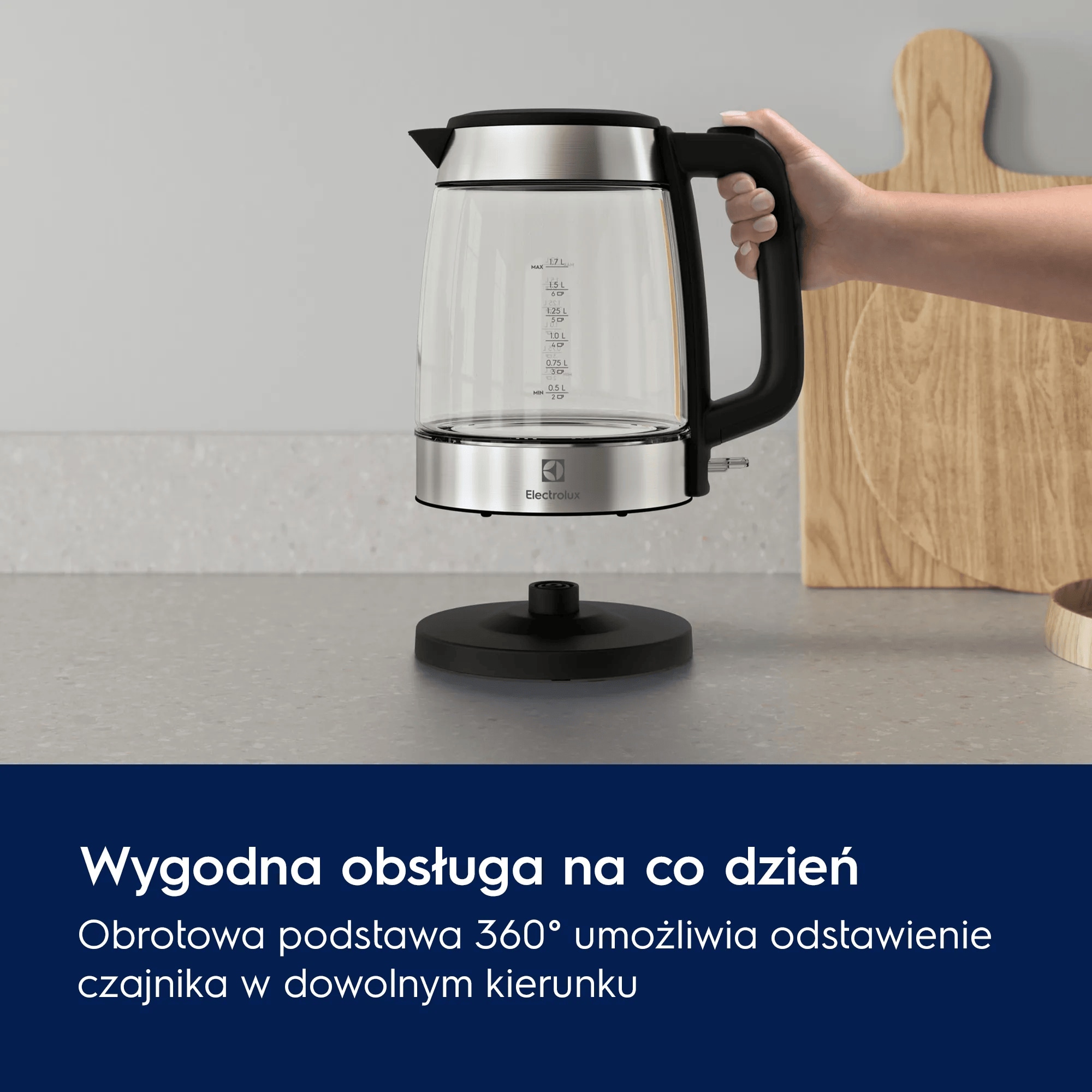 A photo of a glass kettle Create 4 showing ease of use