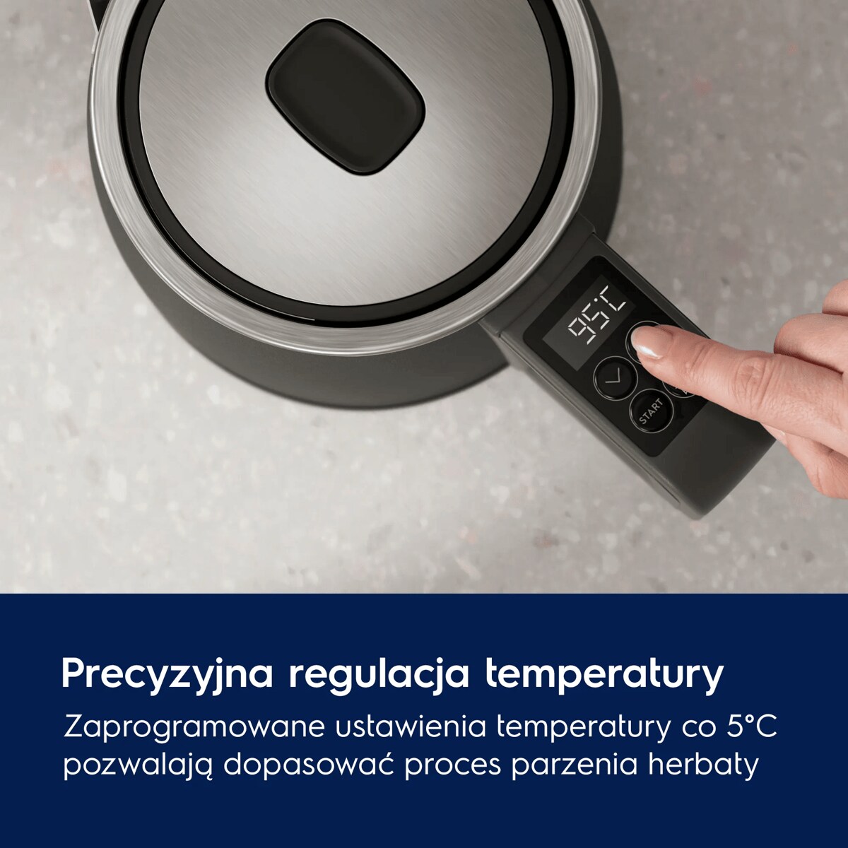 A photo of a black kettle Create 5 describing how Temperature Regualtions work