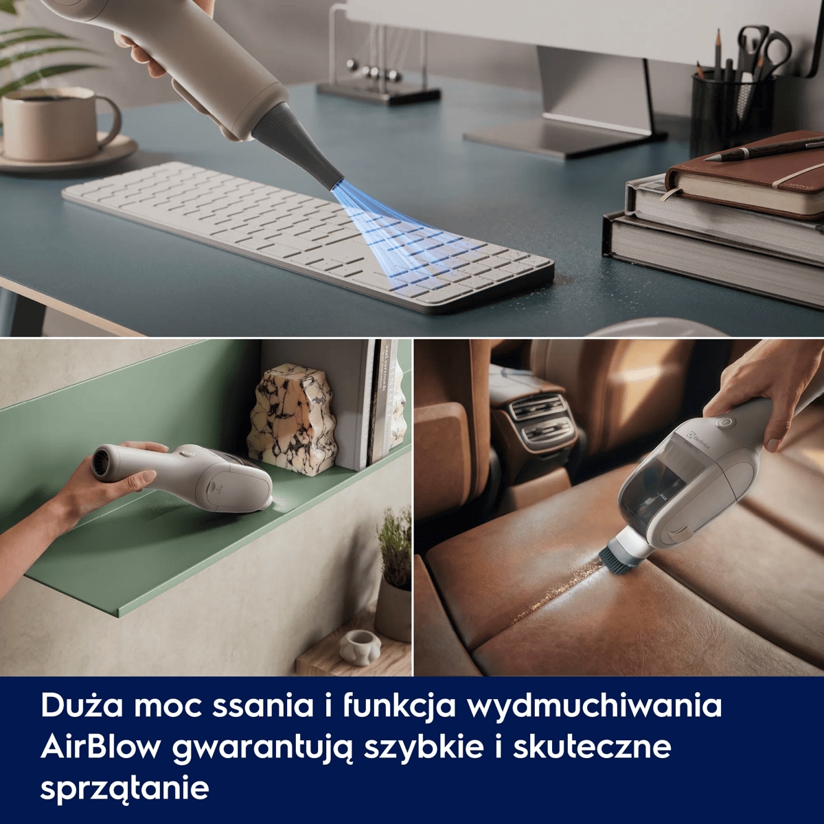 Duża moc ssania i funkcja wydmuchiwania AirBlow gwarantują szybkie i skuteczne sprzątanie