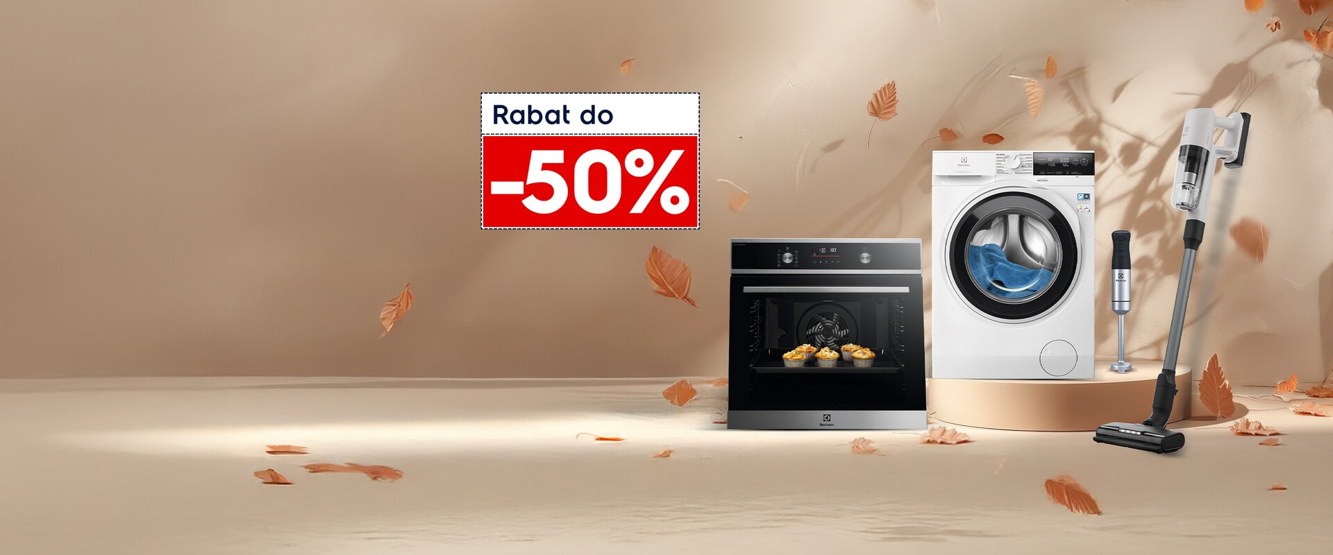 Jesienne okazje. Do 50% rabatu. Sprzęt Electrolux na jesiennym tle