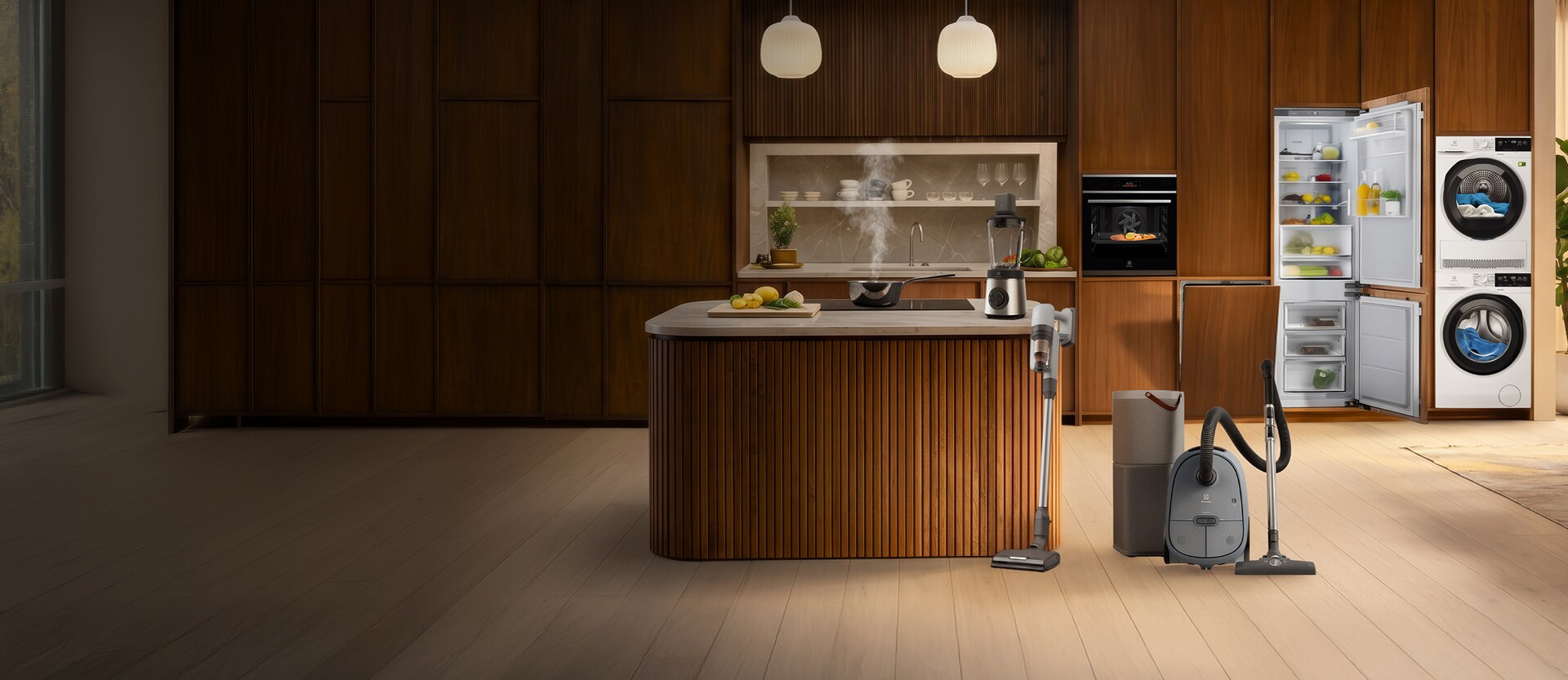 Kuchnia w skandynawskim stylu wyposażona w AGD Electrolux