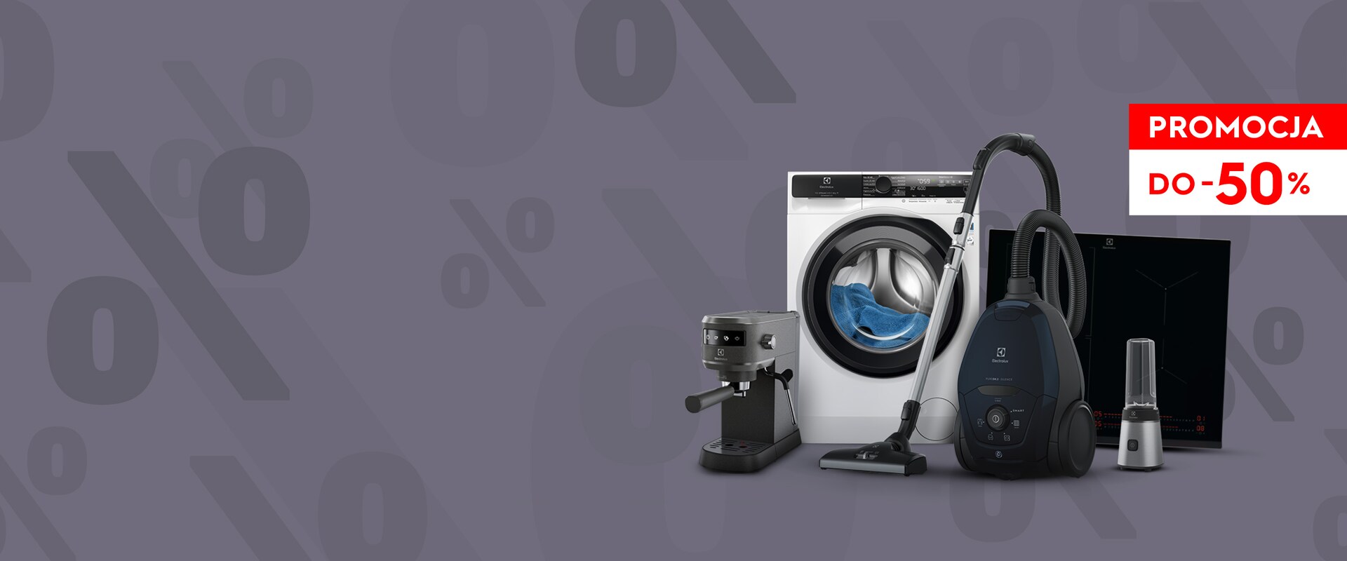 Promocja dp -50%. AGD od Electrolux na fioletowym tle