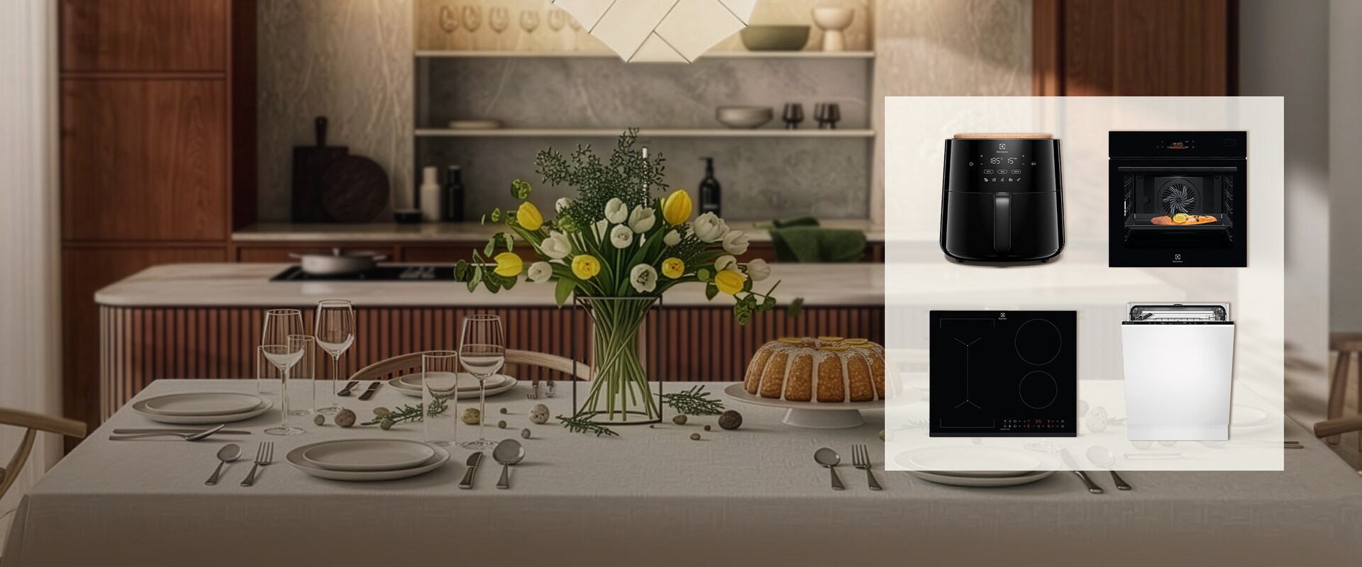 AGD od Electrolux na tle wielkanocnego stołu pełnego świątecznych potraw