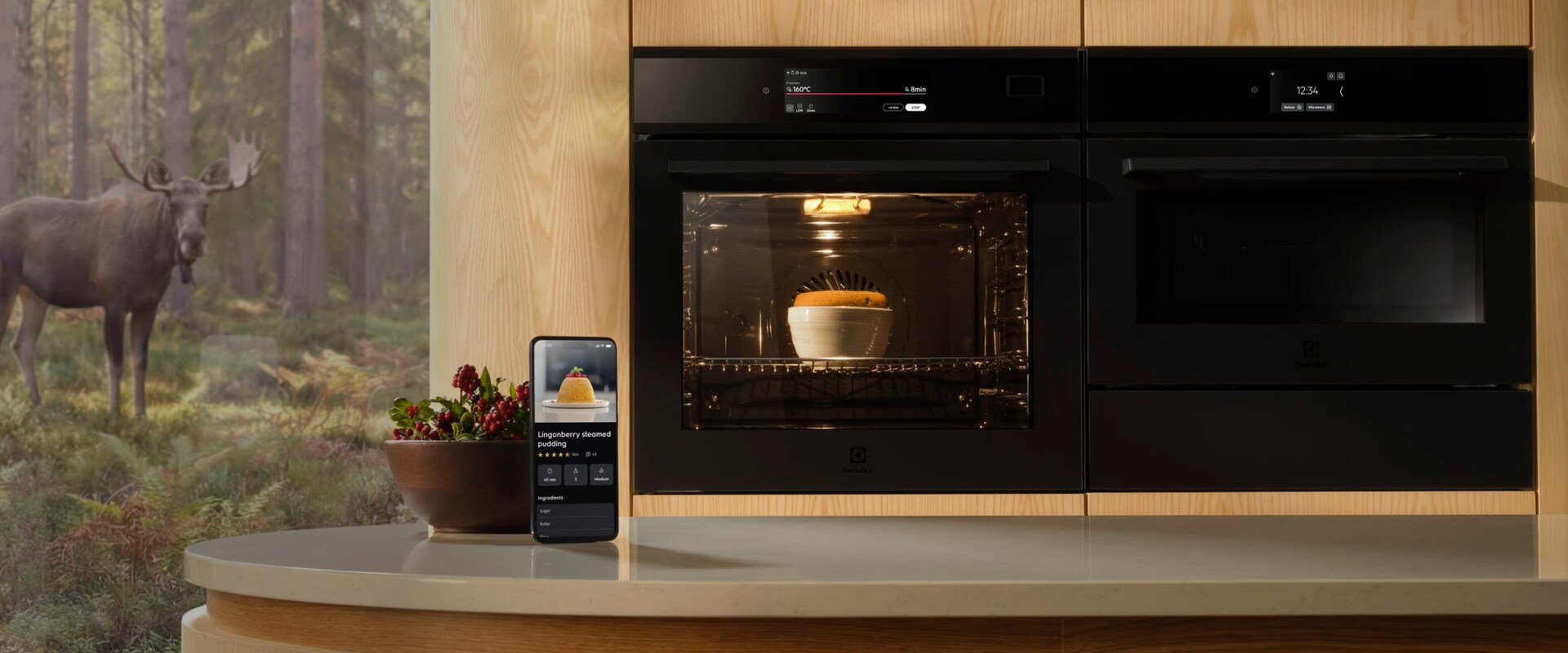 Piekarnik w domu, łoś za oknem.