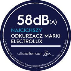 Naklejka z informacją o poziomie hałasu wynoszącym 58 dB